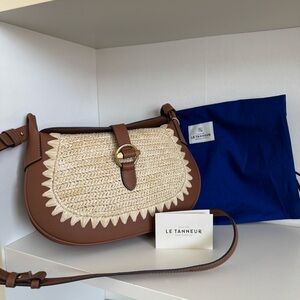 Le Tanneur Le Raphia Small Tan Leather Crossbody Bag with Raffia Details
